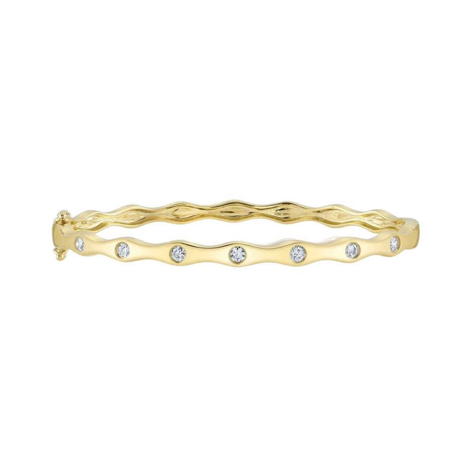 Korman Collection 14K Yellow Gold Wavy Diamond Bangle Bracelet with Diamonds